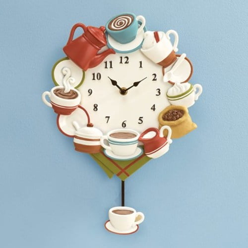 Drink Black Cream Sugar Coffee Cup Wall Clock Coffee Pot Pendulum