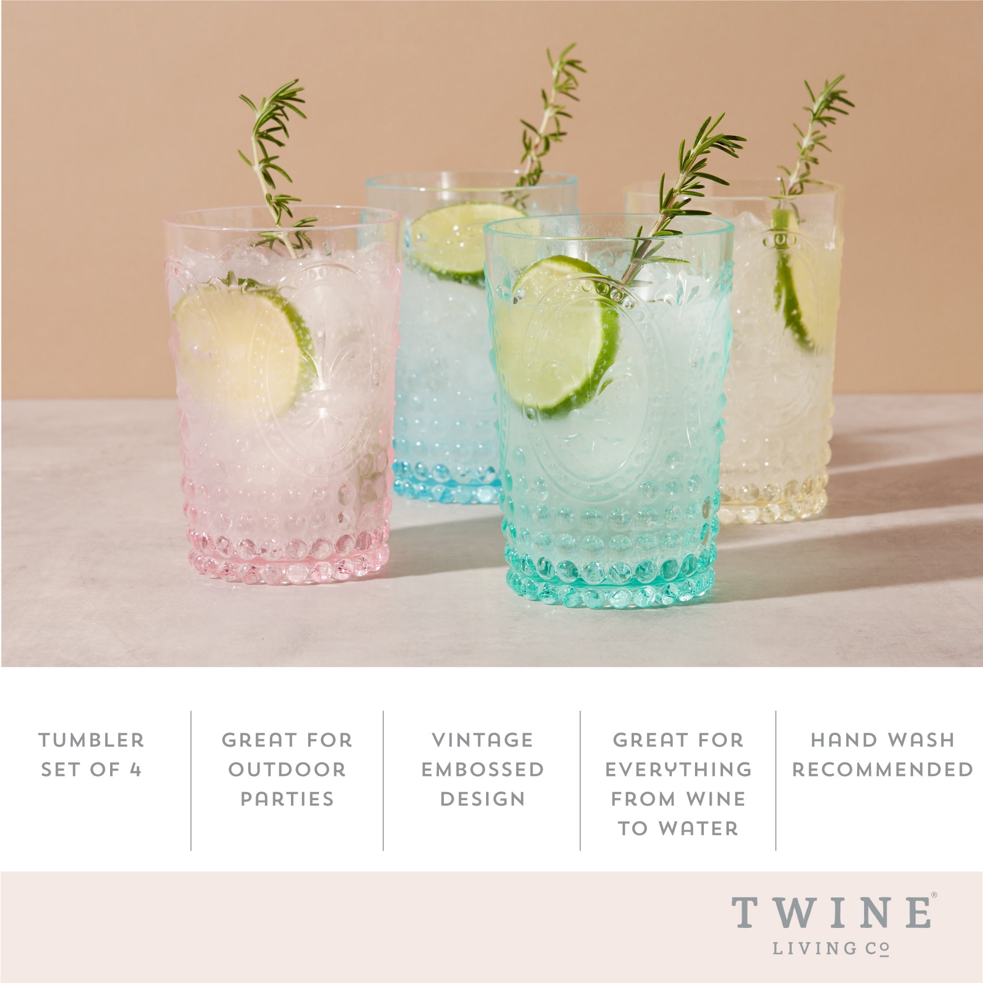 Twine Embossed Tumblers, 16 oz set of 4, shatterproof acrylic - Walmart.com