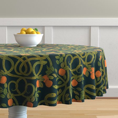 

Cotton Sateen Tablecloth 70 Round - Victorian Damask Morris Vintage Garden Apples Reptile Snake Print Custom Table Linens by Spoonflower