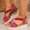 thumbnail image 3 of Rokment Women's Sparkling Sequin Platform Wedge Dressy Sandals 2026 Beach Summer Casual Buckles Leather Breathable Linen Sole Comfortable Espadrilles High Heel Walking Dress Shoes Red Size 6.5, 3 of 6