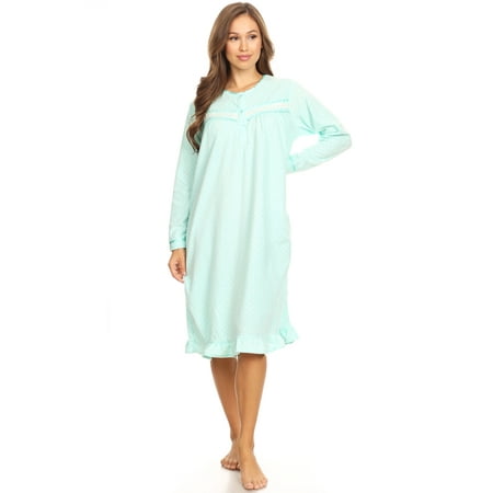

4027 Fleece Womens Nightgown Sleepwear Pajamas Woman Long Sleeve Sleep Dress Nightshirt Green 3X