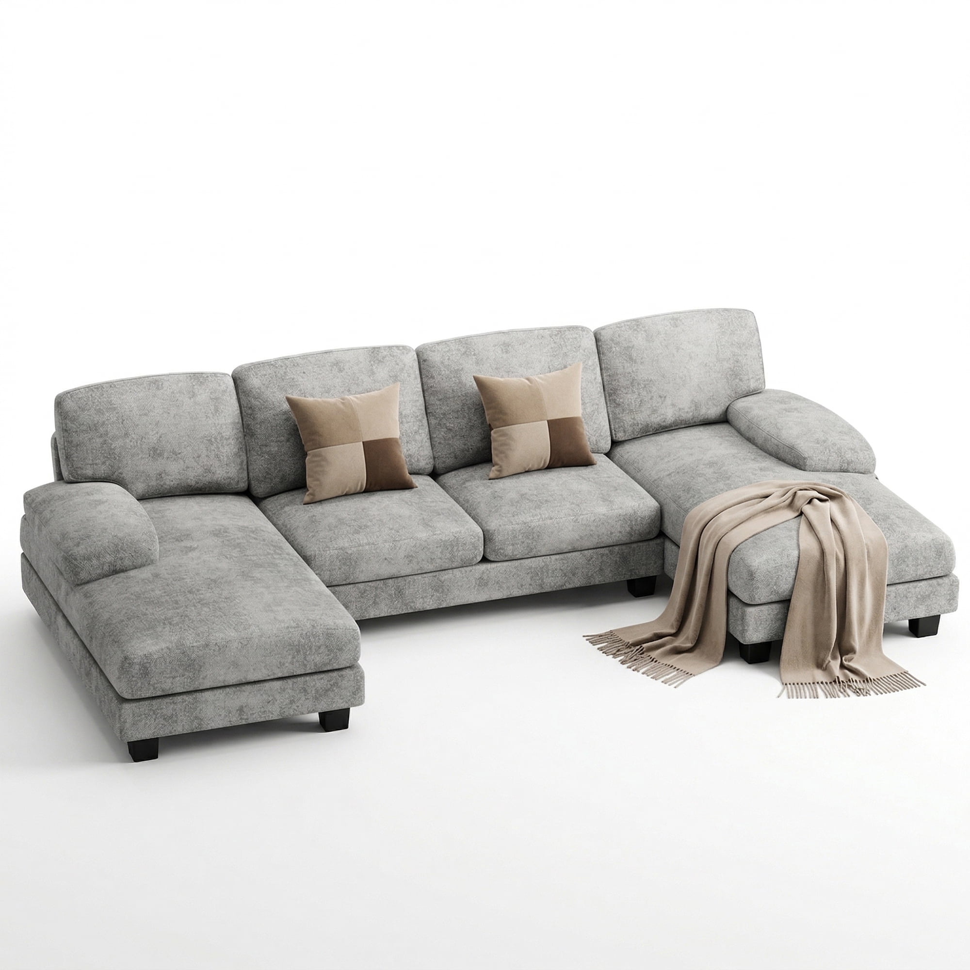Vineego U-Shaped Sectional Sofa with Double Chaise 4-Seat Modular Sofa Couch for Living Room,Chenille Gray