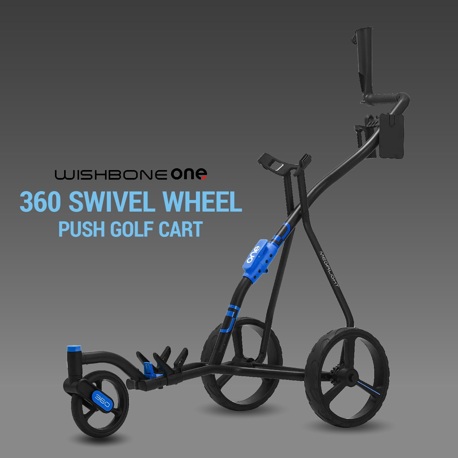 Golf Cart Golf Push Carts Wishbone - Swivel Front Wheel 360° Rotating, 1-Step Folding, Aircraft Grade Frame (Blue)