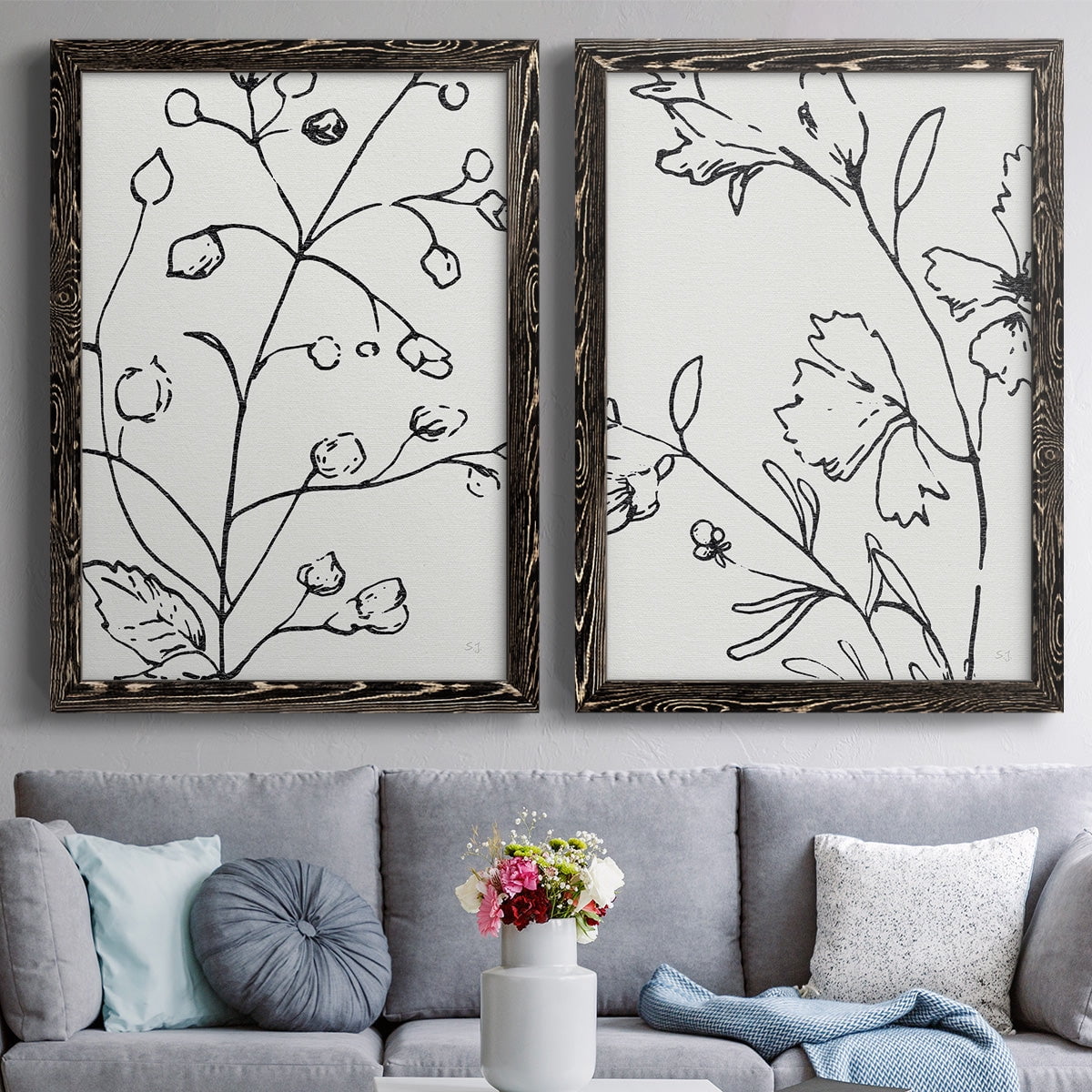 Botanical Sketch I - Premium Framed Canvas 2 Piece Set - Ready to Hang