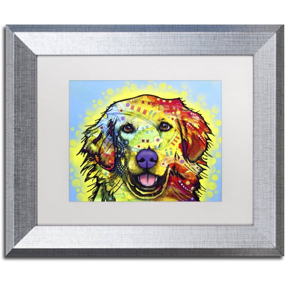 Trademark Fine Art "Golden Retriever" Canvas Art by Dean Russo, White Matte, Silver Frame