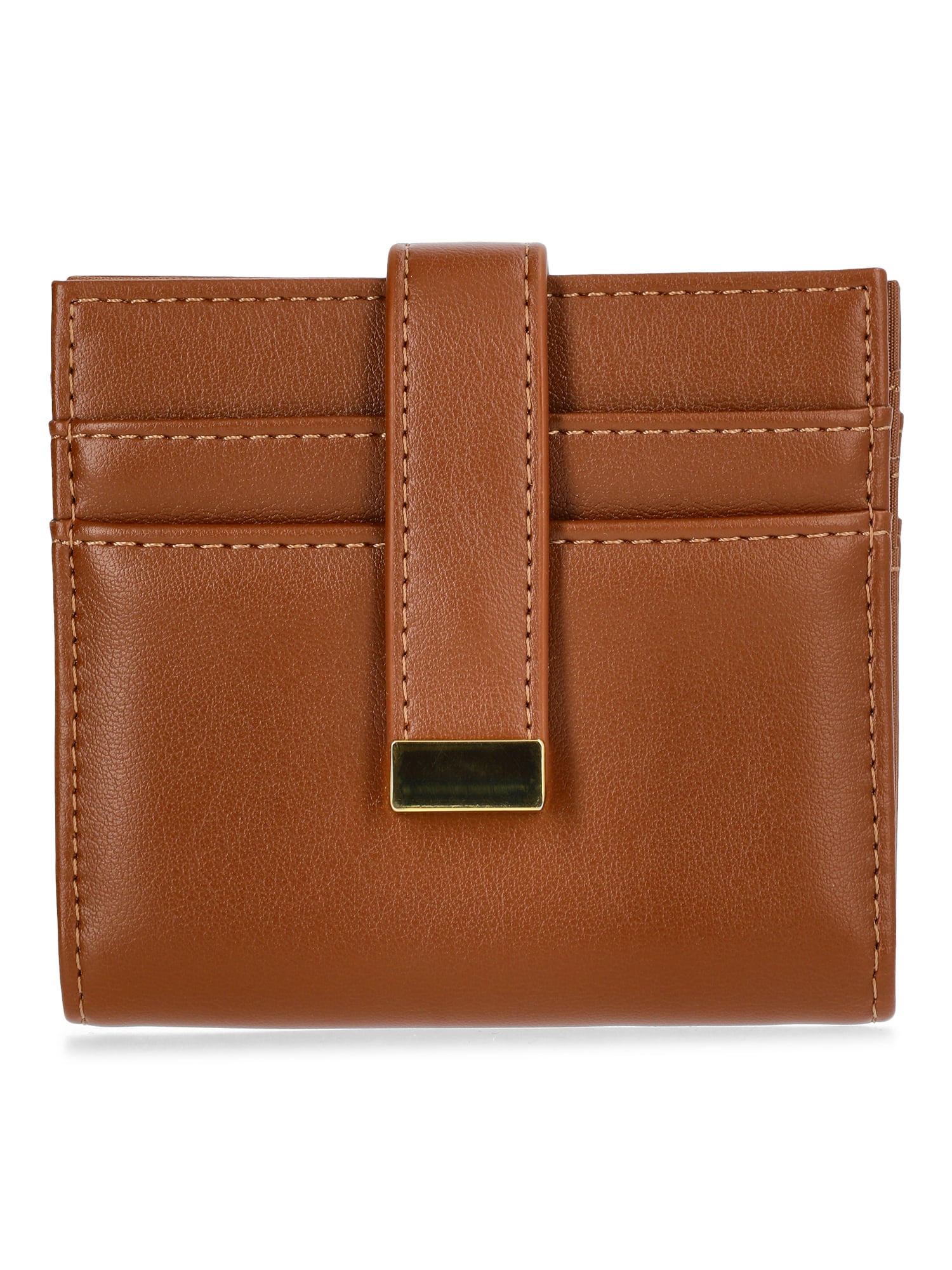 Time and Tru Women's Una Faux Leather Card Case Wallet, Cognac