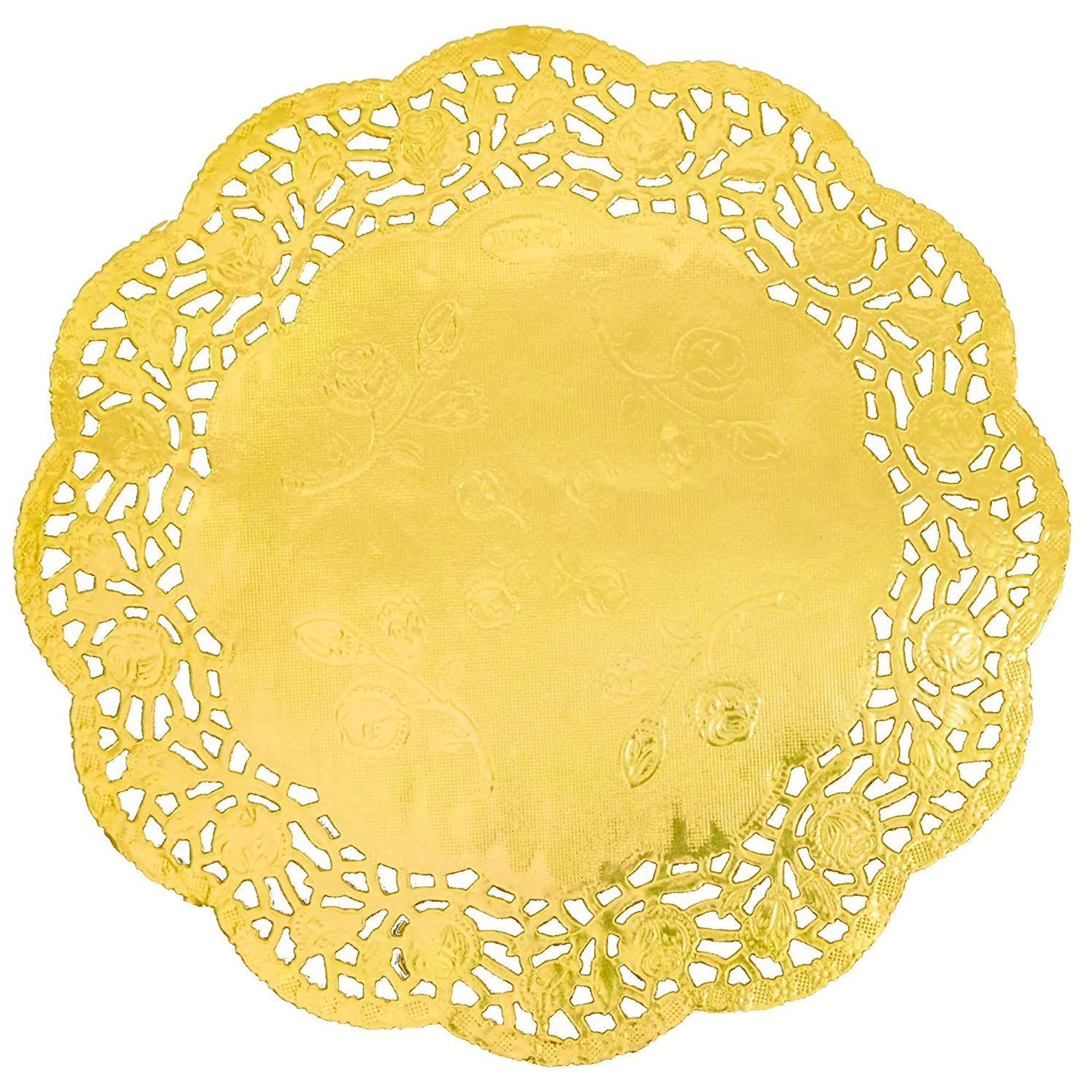 100 Piece Metallic Gold Round Shape 8" Paper Doilies Lace Placemats for