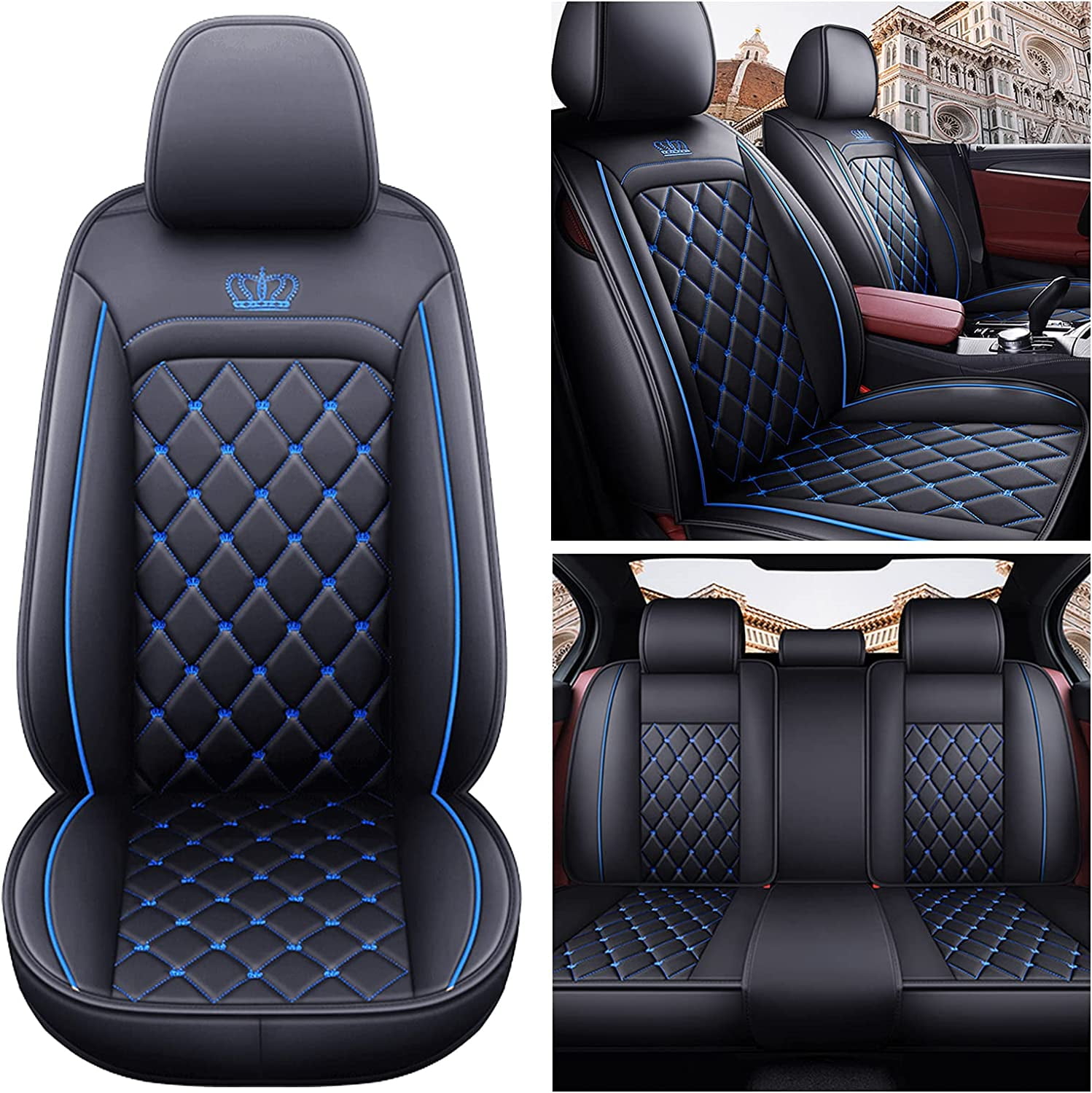 Aotiyer Full Set Car Seat Covers, Crown PU Leather Car Seat Cover Full Surround, Durable