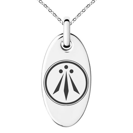 Stainless Steel Celtic Awen Arwen Three Rays Engraved Small Oval Charm Pendant Necklace
