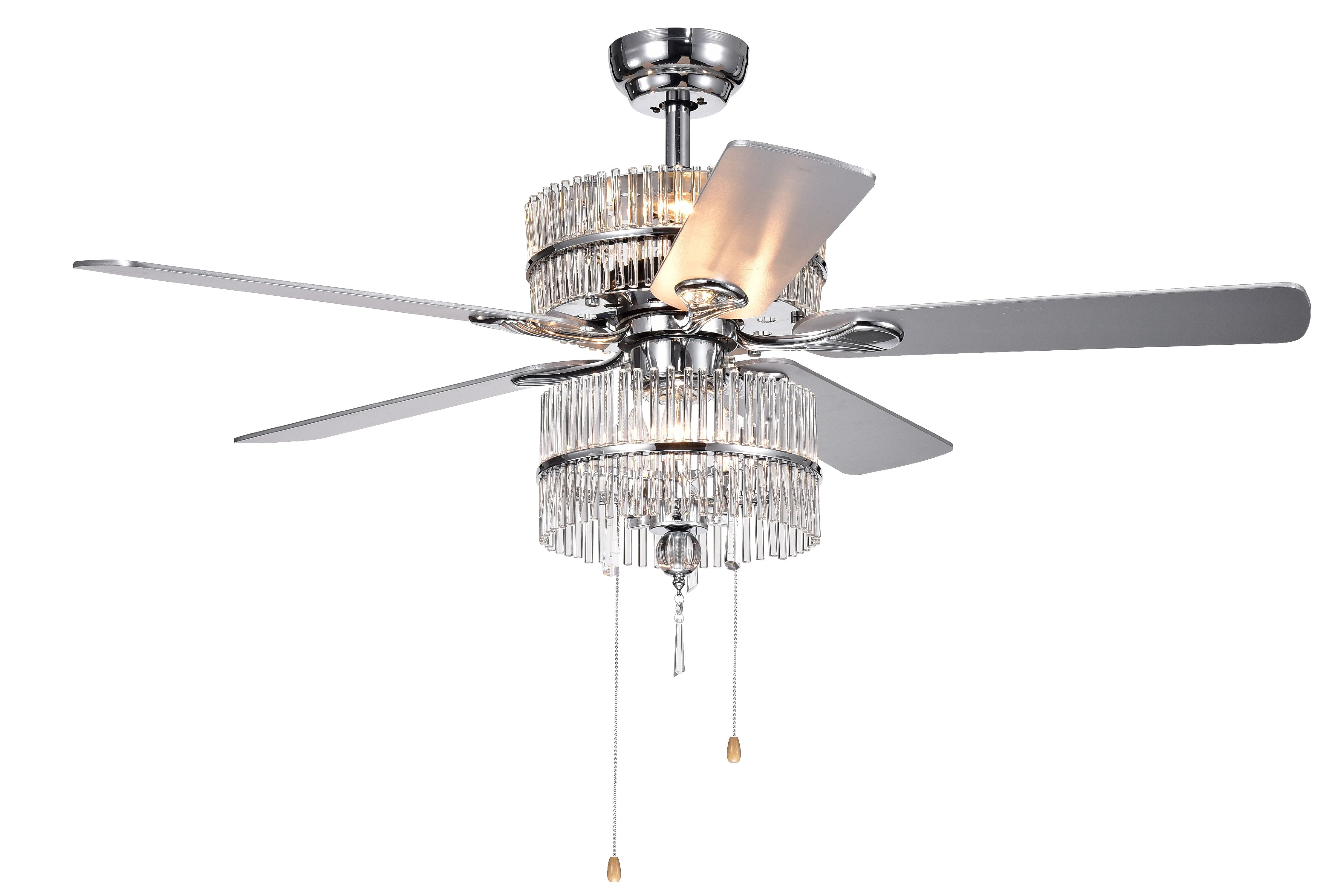 Wyllow 6-light Crystal 5-blade 52-inch Chrome Ceiling Fan (Optional Remote & 2 Color Option Blades)