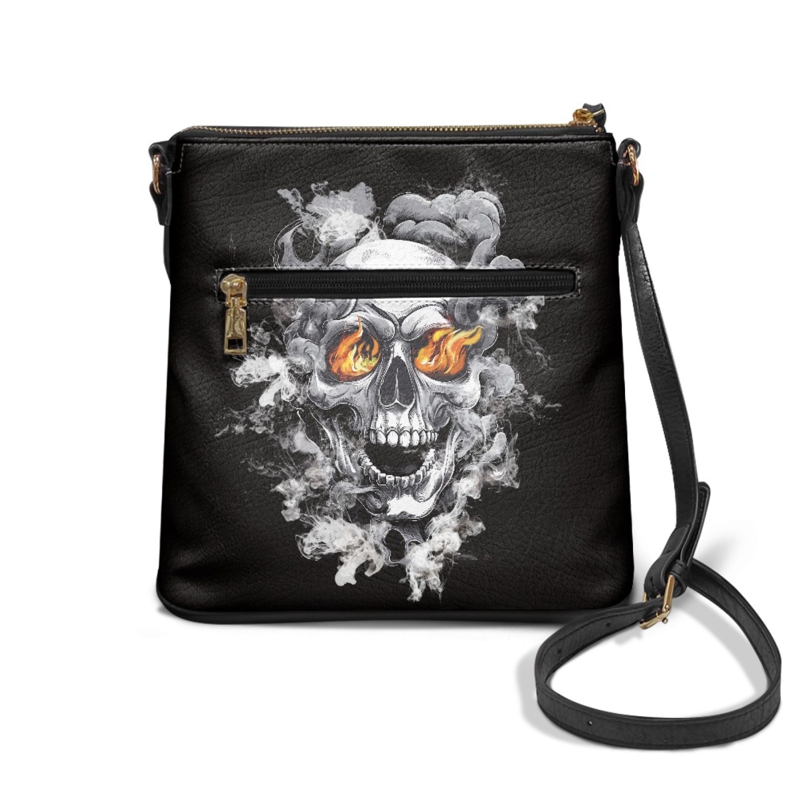 LedBack Skull Print Crossbody Purse for Women Leather Hobo Bag Satchel Handbag, Zipper Shoulder Purse with Adjustable Shoulder Strap Multi Pocket, Black and Grey