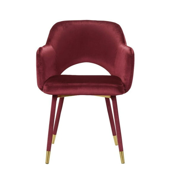 ACME Applewood Velvet Upholstered Accent Chair in Bordeaux Red and Gold