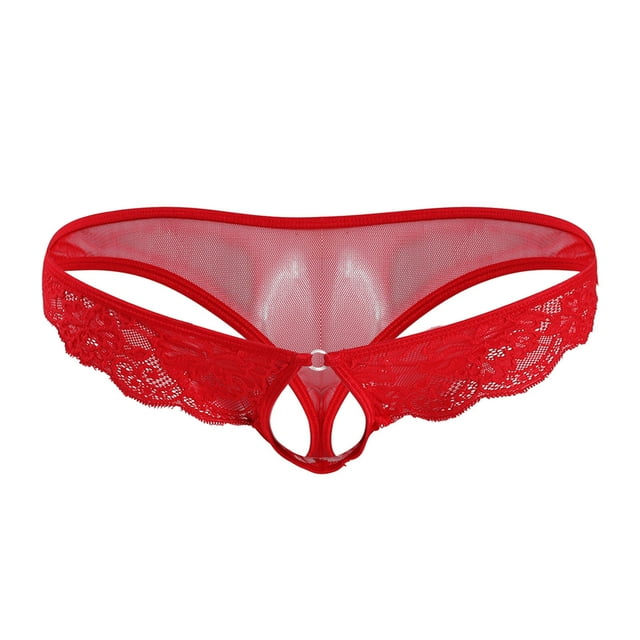 GDREDA sous-Vêtements Sans Entrejambe pour Hommes Mode Décontractée Aguichant Mini String T Pants Dentelle Transparente Rouge, Taille Unique