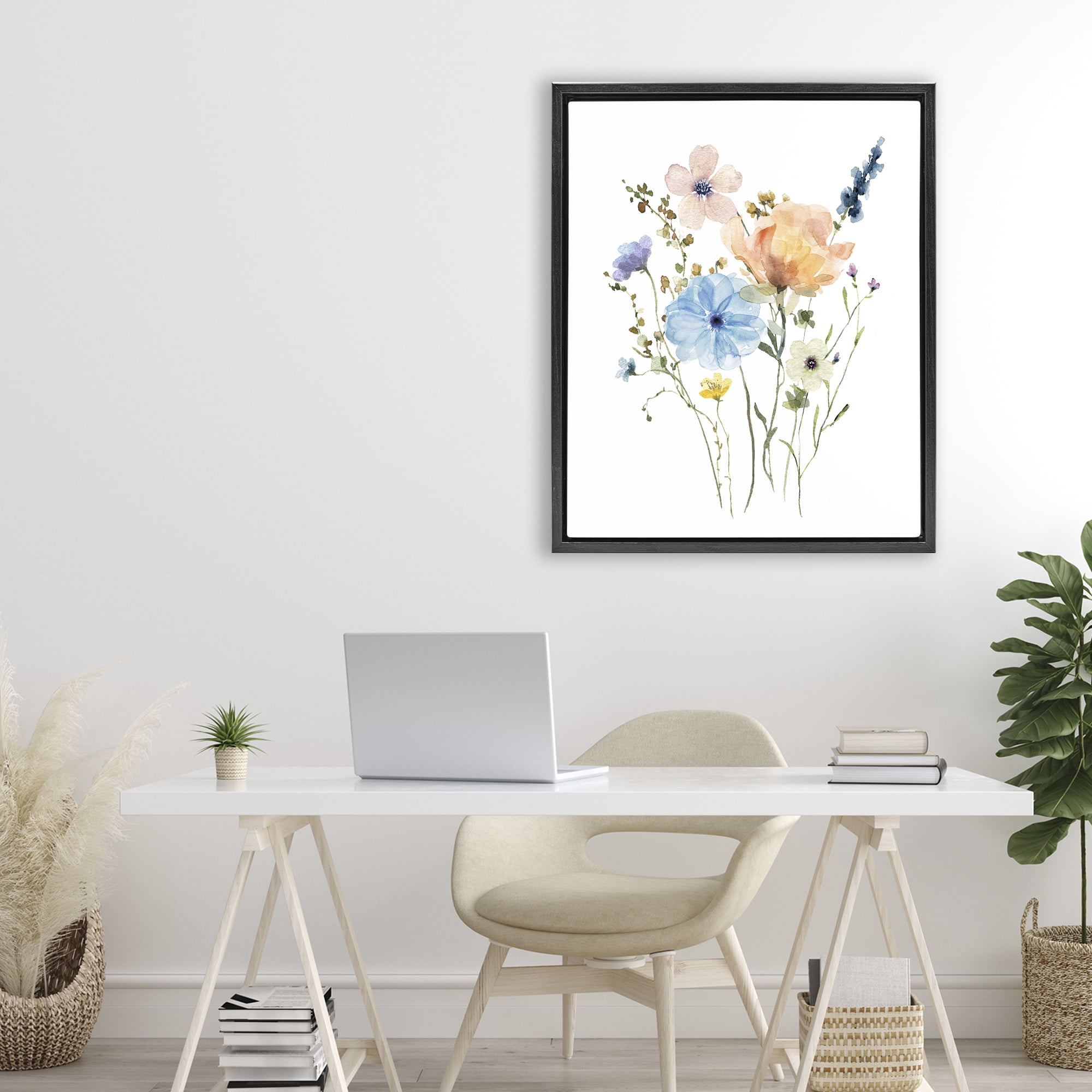 Stupell Industries Wildflower Sprig Bundle Black Framed Floater Canvas Wall Art, design by Livi Finn