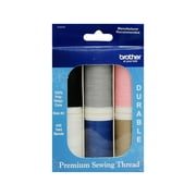 Brother SASEW6 6 Pc Sewing Thread, Black, White, Grey, Blue, Pink, Taupe