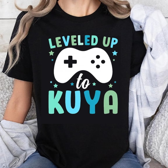 100% Cotton Leveled Up to Kuya Gamer Shirt Funny Uncle Gift for New Uncle Kuya T-Shirt Men Women Unisex Casual Tee