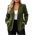thumbnail image 3 of Striped Blazer For Women, Long Sleeve Button Down Suit Jacket, Casual Collared Work Blouse, Business Casual Office Coat, Trendy Career Wear Army Green L, 3 of 7