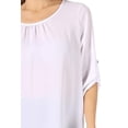 thumbnail image 5 of Women's Casual Solid Round Neck Loose Fit Roll Tab 3/4 Sleeve Shirt Blouse Tops, 5 of 6