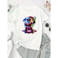 thumbnail image 2 of Camiseta De Verano Para Mujer, Elegante Camiseta Con Cuello Redondo Para Viajar, Acampar, Uso DiarioWomen's Festive Santa Claus Graphic T-Shirt - Vibrant Christmas Design, Casual Round Neck Short Sl, 2 of 7