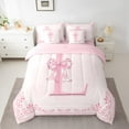thumbnail image 3 of Castle Fairy Initial L 7pcs Bedding Comforter Set,Kawaii Bow Queen Bedding Sets Super Cozy,Dreamy Princess Queen Sheet Sets,Luxury Girls Bedroom Decor,Reversible, 3 of 9