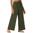 thumbnail image 6 of GUACER Women's Wide Leg Pants Trendy Solid Color Cotton Linen Elastic Waisted Drawstring Loose Pockets Straight Leg Pants, 6 of 8
