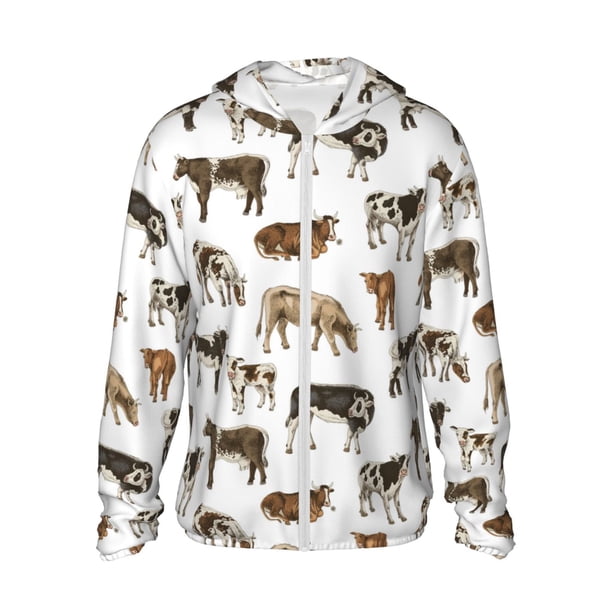 Balery Cow Sudadera ligera de manga larga con capucha y protección solar UPF 50+ para hombre y mujer, ideal para pesca y running-Small