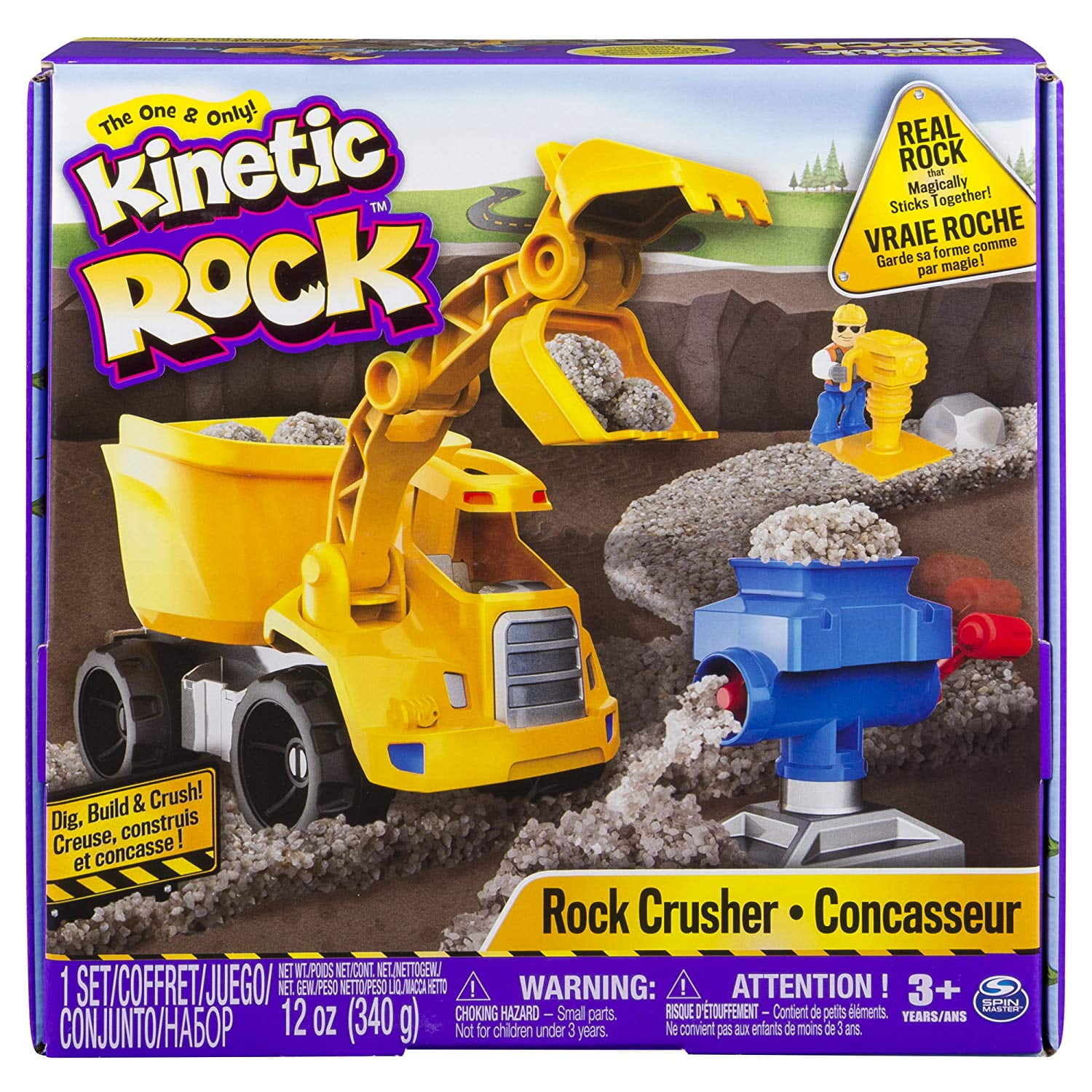 Kinetic Rock Rock Crusher Toy Kit with Construction Tools for Ages 3 and Up 