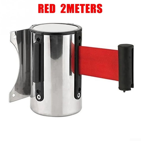 Arkzeo 1pc Stainless Stanchion Queue Barrier Wall Mount Crowd Control Retractable Strip 2m Red