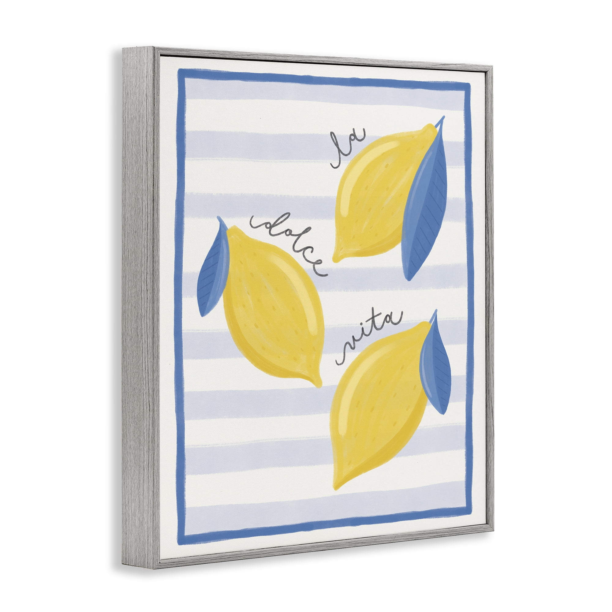 Stupell Industries Dolce Vita Lemons & Stripes Gray Framed Giclee Art, design by Jalynn Heerdt