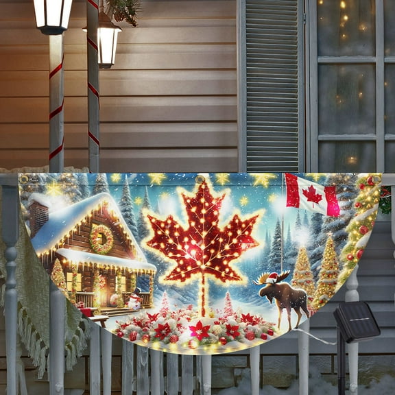 FLAGWIX Canada Christmas Moose Holiday Xmas Canadian Solar Led Fan Flag TQN4249SL - USA Flags Decor Indoor Outdoor