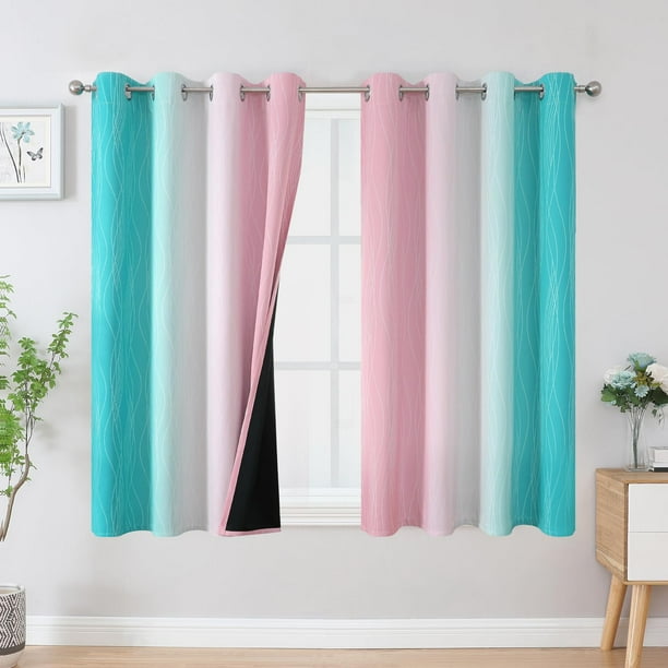 Cortinas Blackout Estelar Textiler Rosa/Verde Azulado 137x137cm 2 Paneles