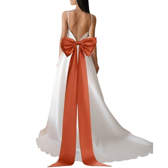 Uxcell Satin Big Bow for Wedding Dresses, Long Detachable Satin Bow Sweep Train for Formal Dress - 59 Inch & Orange