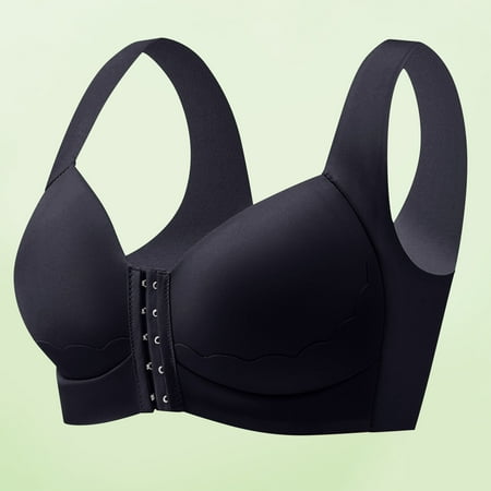 REORIAFEE Bras for Women No Underwire Front Closure Wireless Gathered Together Bras Seamless Brassiere Breathable Wide Strap Comfy Corset Underwear Classic Comfortable Support Lingerie Black XXXXXL