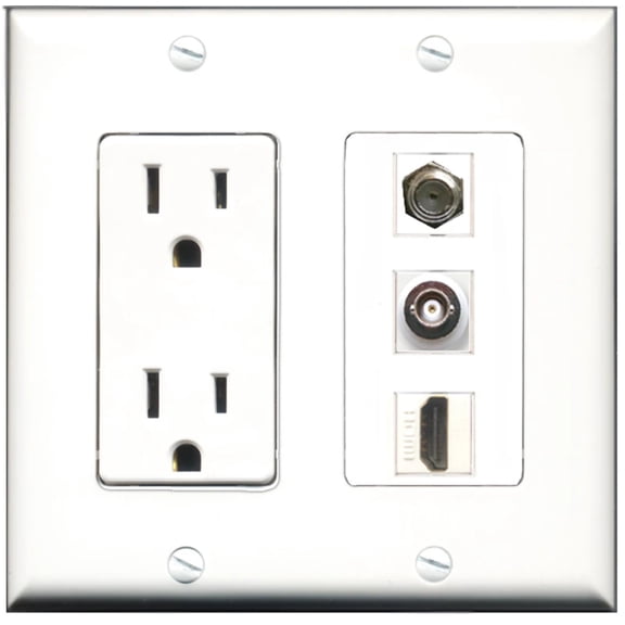 Ultra Spec Cables 15 Amp Power Outlet 1 Port HDMI 1 Port Coax 1 Port BNC Wall Plate