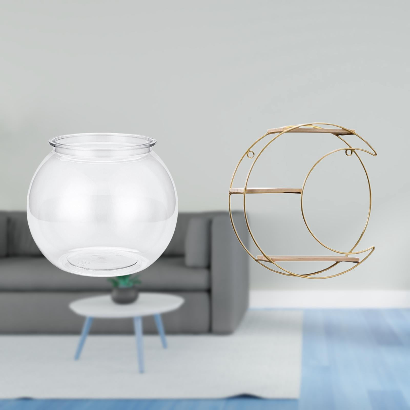 Desktop Aquarium Tank Transparent Fish Bowl Vase Metal Wall Storage Rack Three Layer Design for Home Office Decor
