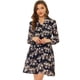 thumbnail image 1 of INSPIRE CHIC Vestido fluido con cintura elástica y manga farol de gasa floral para mujer Azul oscuro M, 1 of 3