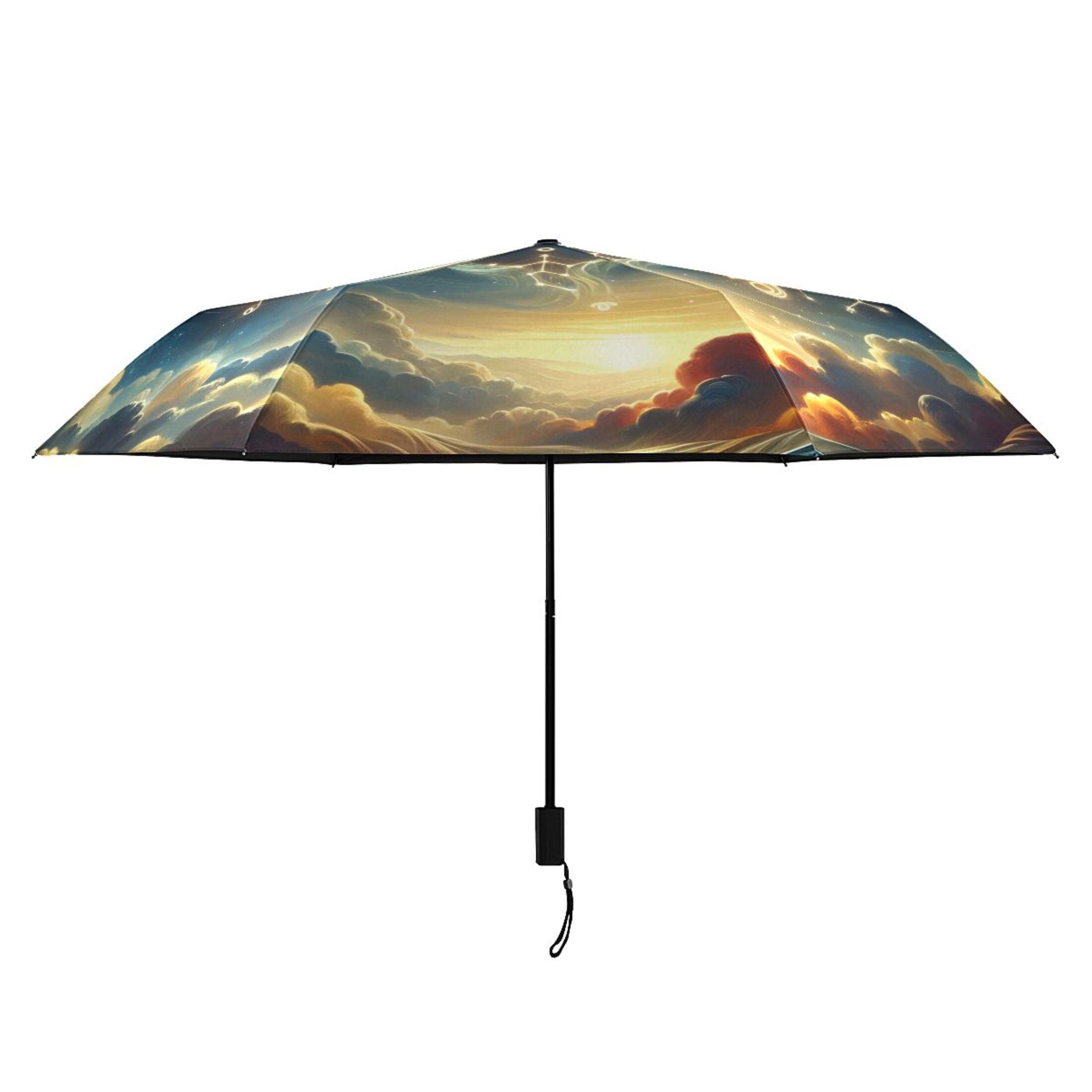 Twelve Zodiac Stars in Night Sky Compact Sun Umbrella Windproof Travel Umbrellas for Rain Strong Portable UV Protection