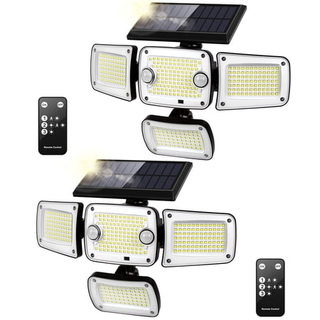 Uarter Solar Lights 4000LM Motion Sensor Outdoor Light Solar Powered Security Wireless Waterproof 342 LED Lights with Remote Control for Garage Garden - 2 Pack