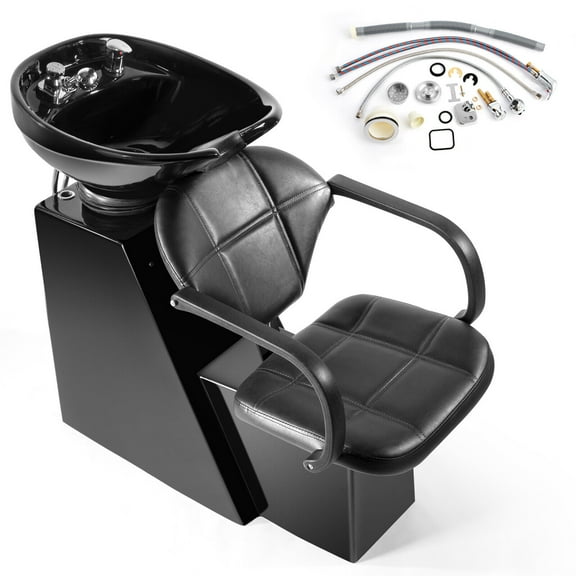 Artist hand Shampoo Bowl Backwash Barber Chair Adjustable Ceramic Bowl Sink with Rubber Headrest for Salon Beauty Spa Equipment(Black)
