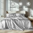 thumbnail image 2 of TURKIO Satin Sheets Queen Silk Sheets Gray Bed Sheet Set,4 Pieces 1800 Microfiber 2 Pillowcase 20"x30", 2 of 7