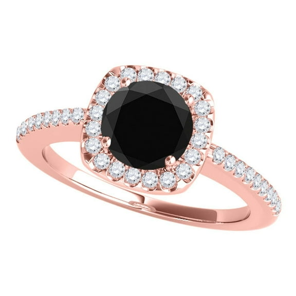 Mauli Jewels Engagement Rings for Women 1.20 Carat Halo Black Diamond Engagement Wedding Ring 4 prong 14k Rose Gold