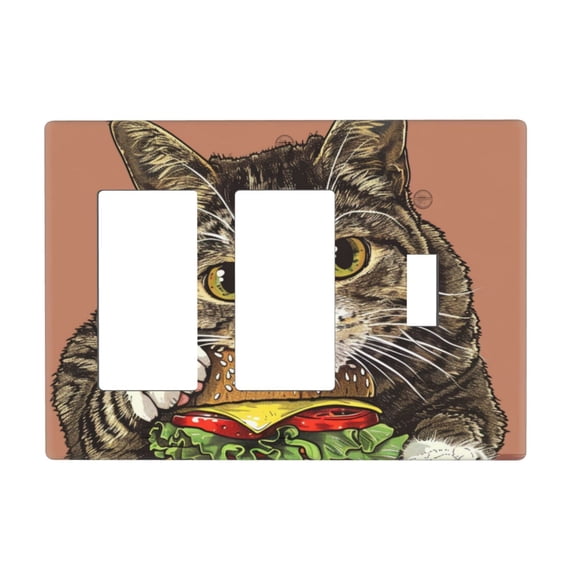 Hamburg Cat Switch Cover Decorative Wall Plate 3-Gang 2-Decor 1-Toggle Standard Size
