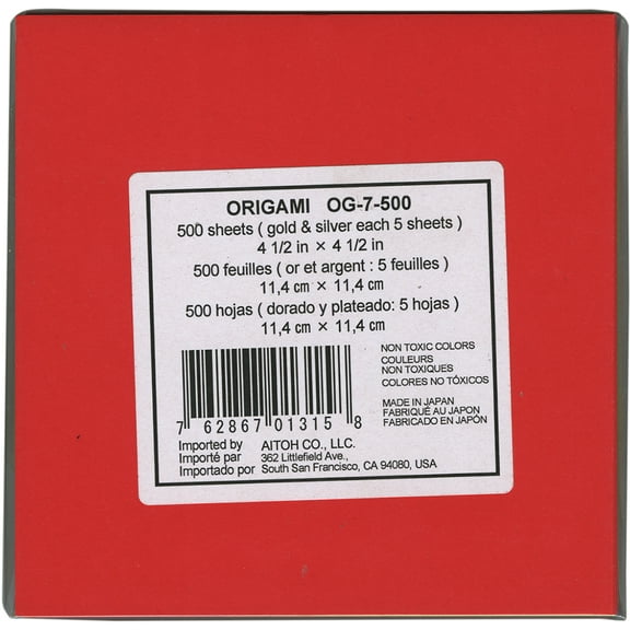 Origami Paper 4.5"X4.5" 500 Sheets-Assorted Colors, Pk 1, Aitoh