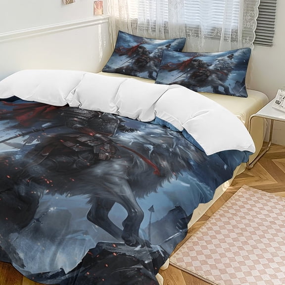 Wolves in The Moonlight 3 Pieces Duvet Cover with Zipper Closure,Premium Polyester Lightweight Bedding Set