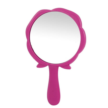 Unique Bargains Floral Pattern Plastic Grip Round Mirror Fuchsia for Ladies
