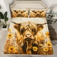 thumbnail image 2 of Manfei Rustic Highland Cow Queen Sheet Sets,Country Floral Sunflower Flat Sheet,Farm Animal Queen Fitted Sheet For Girls Boys,Luxury Bedroom Decor,4 Pieces, 2 of 7
