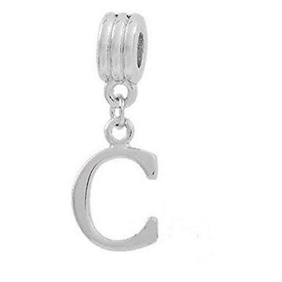 Sexy Sparkles Silver Plated Antique Bead Alphabet Spacer Charm Beads Letter C for Snake Chain Bracelets - Zinc Metal Alloy