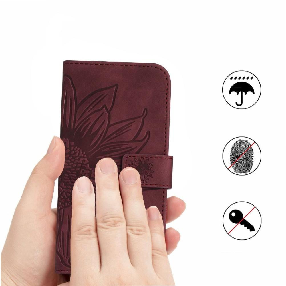 Case for Samsung Galaxy S25 Fe Luxury Pu Leather with Card Slots Holder Embossed Sunflower Short Strap Flip Wallet Phone Case