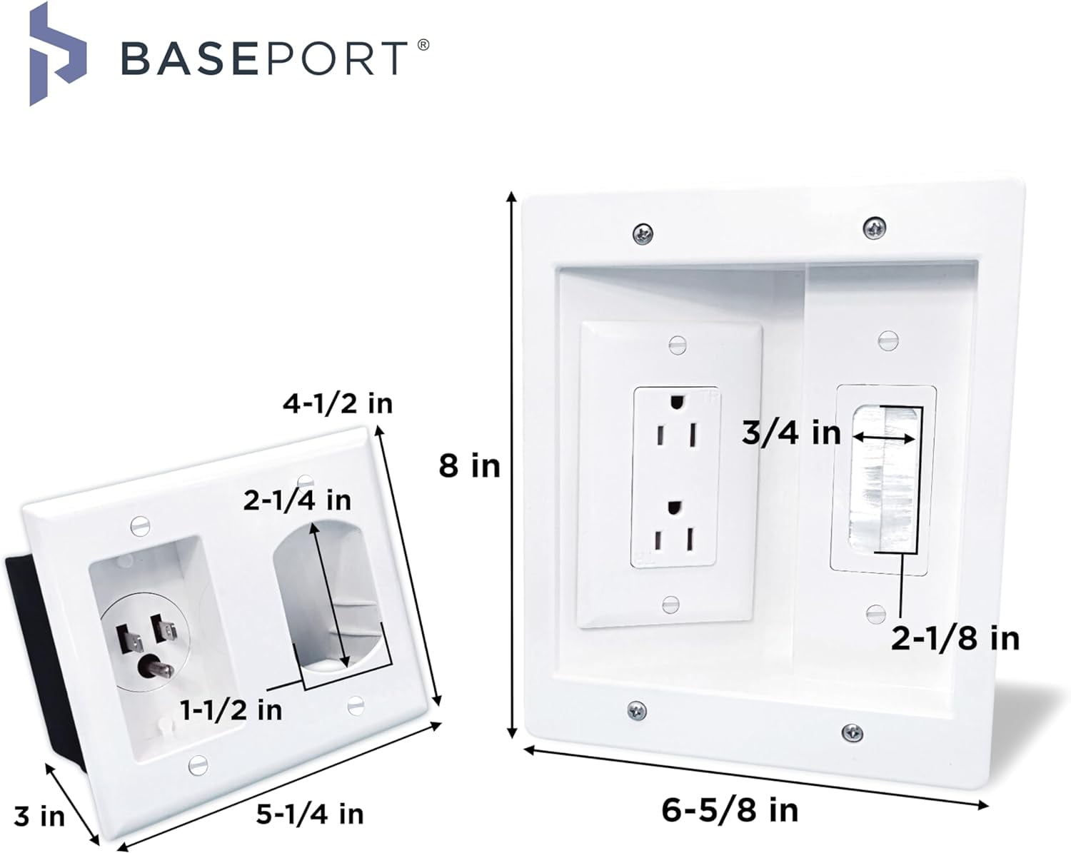 BASEPORT In Wall Cable Management Kit, TV Cord Hider for Wall Mounted TV with Recessed Outlet
