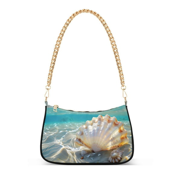 Ryvnso Sea Shell in Sea Womens Chain Shoulder Bag Tote Handbags Clutch Hobo Purse with Zipper for Travel